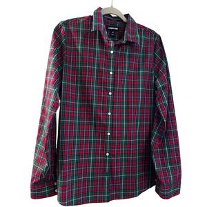 Land's End 100% Supima Cotton No Iron Button Front Shirt Plaid Sz 10 Tall Prep